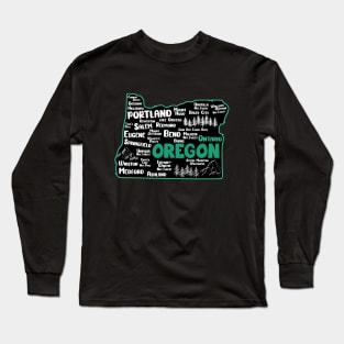 Cute map of Ontario Oregon, Portland, Salem, Eugene, Springfield, Bend, Medford Long Sleeve T-Shirt